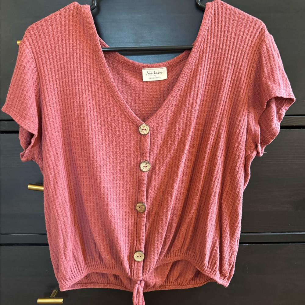 Free Kisses Waffle Burnt Orange Color Top Medium